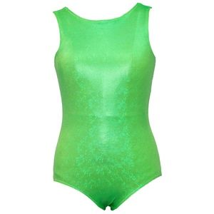 Mt. Logan Shiny Green Stretchy Low Back Girls Leotard